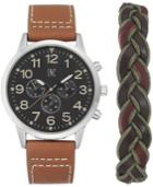I.n.c. Men's Luggage Brown Faux Leather Strap Watch 45mm Gift Set, Created For Macy's
