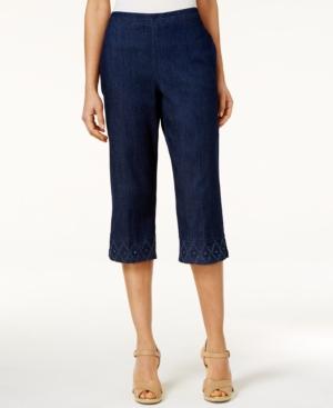 Alfred Dunner Petite Embroidered-diamond Denim Capri Pants
