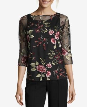 Eci Semi-sheer Embroidered Top