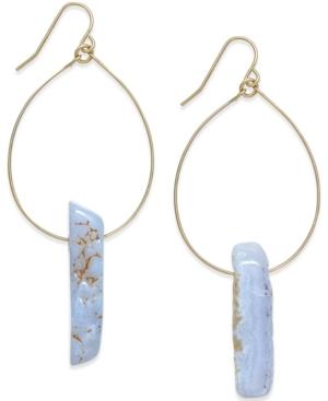 Gold-tone Blue Lace Agate And Wire Teardrop Earrings