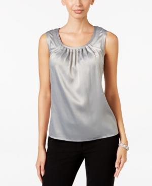 Kasper Pebble-charmeuse Pleat-neck Shell
