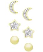 3-pc. Set Diamond Accent Celestial Stud Earrings In 18k Gold-plated Sterling Silver
