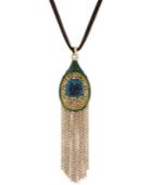 Lucky Brand Gold-tone Leather Peacock Fringe Pendant Necklace