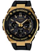 G-shock Women's Analog-digital Black And Gold Black Silicone Strap Watch 59x52 Gsts100g-1a