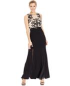 Betsy & Adam Lace Bodice Formal Dress With Illusion Godets
