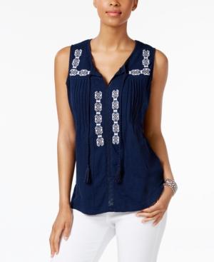 Ny Collection Cotton Embroidered Tank Top