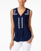 Ny Collection Cotton Embroidered Tank Top