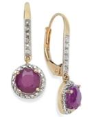 10k Gold Earrings, Ruby (1-1/4 Ct. T.w.) And Diamond Accent Leverback Earrings