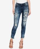 Jessica Simpson Juniors' Kiss Me Asymmetrical-hem Ripped Skinny Jeans