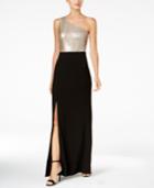 Calvin Klein One-shoulder Column Gown