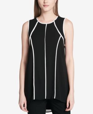 Calvin Klein Pipe-trim Sleeveless Chiffon Tunic