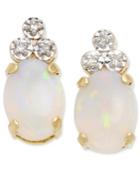 Opal And Diamond Earrings In 10k Gold