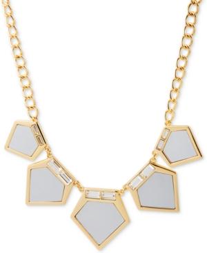 Guess Gold-tone Crystal & White Faux Leather Statement Necklace