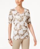 Karen Scott Printed V-neck T-shirt, Created For Macy's