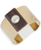 Dkny Gold-tone Imitation Pearl & Horn Cuff Bracelet, Created For Macy's