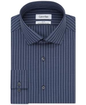 Calvin Klein Steel Slim-fit Non-iron Performance Petrol Blue Check Dress Shirt