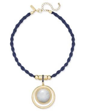 Inc International Concepts Gold-tone Navy Braided Faux Suede White Resin Pendant Necklace, Only At Macy's