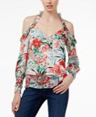 Xoxo Juniors' Printed Ruffle-trim Cold-shoulder Top
