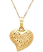 Textured Puff 17 Heart Pendant Necklace In 10k Gold