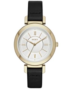 Dkny Women's Ellington Black Leather Strap Watch 34mm, Created For Macy's