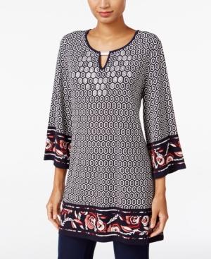 Jm Collection Petite Printed Keyhole Tunic, Only At Macy's