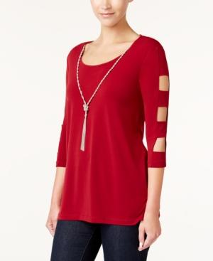 Jm Collection Lattice-sleeve Necklace Tunic, Created For Macy's