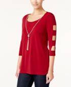 Jm Collection Lattice-sleeve Necklace Tunic, Created For Macy's