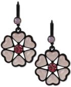 Betsey Johnson Black-tone Heart Flower Drop Earrings