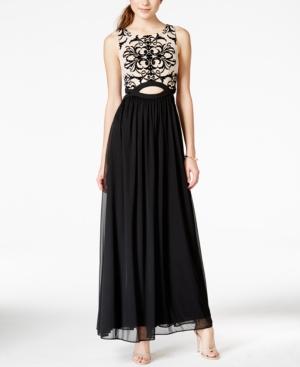 Blondie Nites Juniors' Flocked Lace Cutout Gown