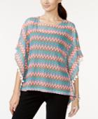 All @ Once Textured Fringe-trim Poncho Top