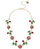 Betsey Johnson Gold-tone Multicolor Crystal Rose Collar Necklace, 16 + 3 Extender