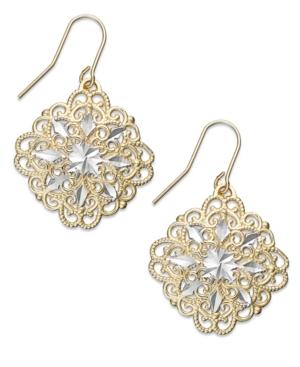 10k Gold And 10k White Gold Earrings, Filigree Diamond-cut Earrings