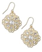 10k Gold And 10k White Gold Earrings, Filigree Diamond-cut Earrings