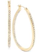 Hint Of Gold Medium Oval Crystal Hoop Earrings In 14k Gold-plated Brass