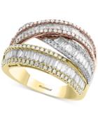 Effy Diamond Baguette Tricolor Ring (1-1/2 Ct. T.w.) In 14k Gold, White Gold & Rose Gold