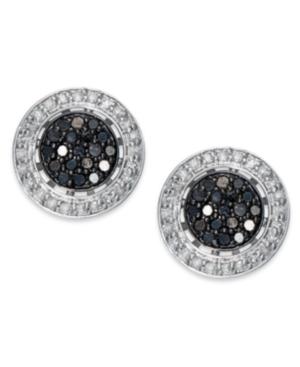 Sterling Silver Earrings, Black And White Diamond Circle Stud Earrings (1/2 Ct. T.w.)