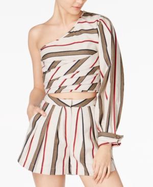 J.o.a. Cotton Striped One-shoulder Top