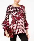 Alfani Printed Tiered Bell-sleeve Top, Created For Macy's