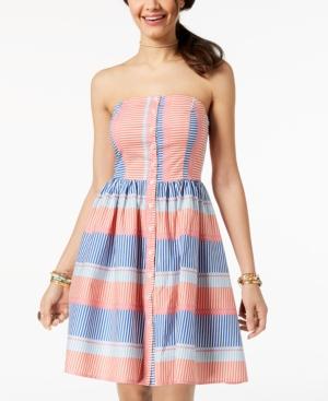 Be Bop Juniors' Striped Strapless Fit & Flare Dress