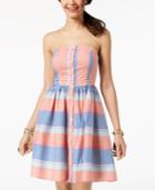 Be Bop Juniors' Striped Strapless Fit & Flare Dress