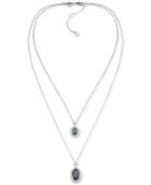 Carolee Silver-tone Blue And Clear Crystal Two Layer Necklace