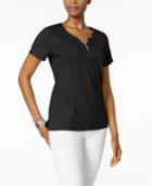 Karen Scott Cotton Zip-neck Top, Created For Macy's