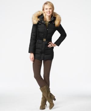 Jones New York Faux-fur-hood Down Belted Jacket