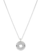 Touch Of Silver Crystal Heart Disc Pendant Necklace In Silver-plated Metal