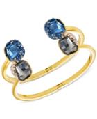 Swarovski Gold-tone Blue And Gray Crystal And Pave Double Hinged Bangle Bracelet