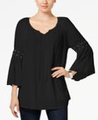 Style & Co. Lace-up-trim Peasant Top, Only At Macy's