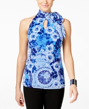 Inc International Concepts Printed Bow-neck Top, Only At Macy's