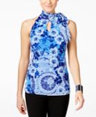 Inc International Concepts Printed Bow-neck Top, Only At Macy's