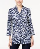 Jm Collection Petite Linen Printed Shirt, Only At Macy's