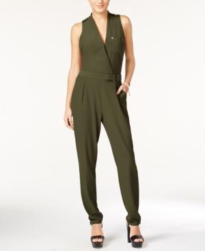 Marilyn Monroe Juniors' Surplice Belted Jumpsuit